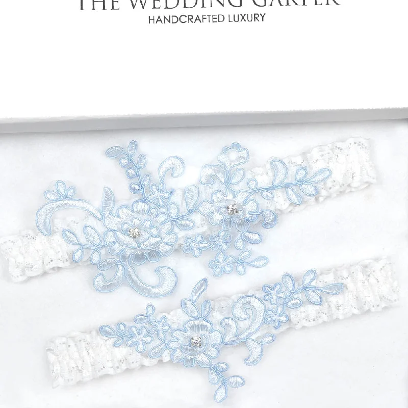silk women garters luxuryBlue Garter Set With Double Applique