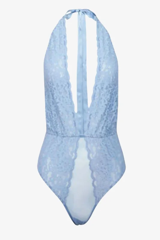 Sheer Bodysuits for a Seductive and Alluring OutfitCharlotte Halter Teddy in Ciel