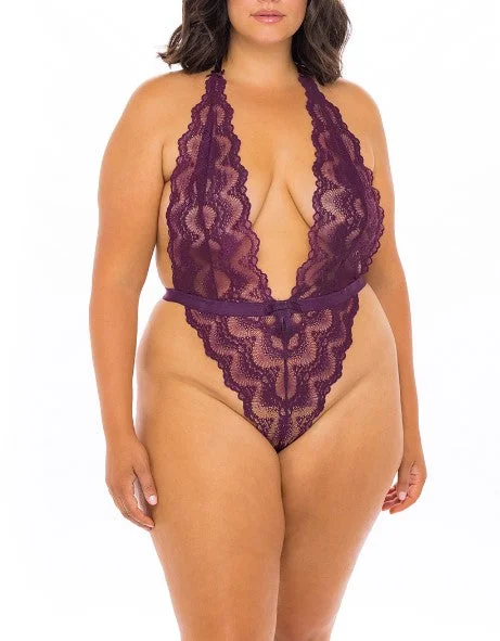 Metallic Bodysuits for a Glitzy and Glamorous Night OutAlessa Boxed High Leg Lace Teddy In Italian Plum - Oh La La Cheri