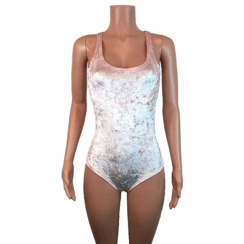 Sheer Bodysuits for a Seductive and Alluring OutfitSALE - Bodysuit - Petal Pink Crushed Velvet - LIMITED SIZES