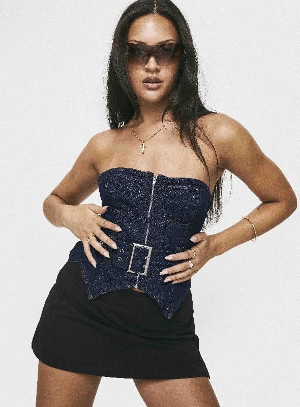 petite women bustiers and corsetsCurl Curl Strapless Denim Top Dark Wash