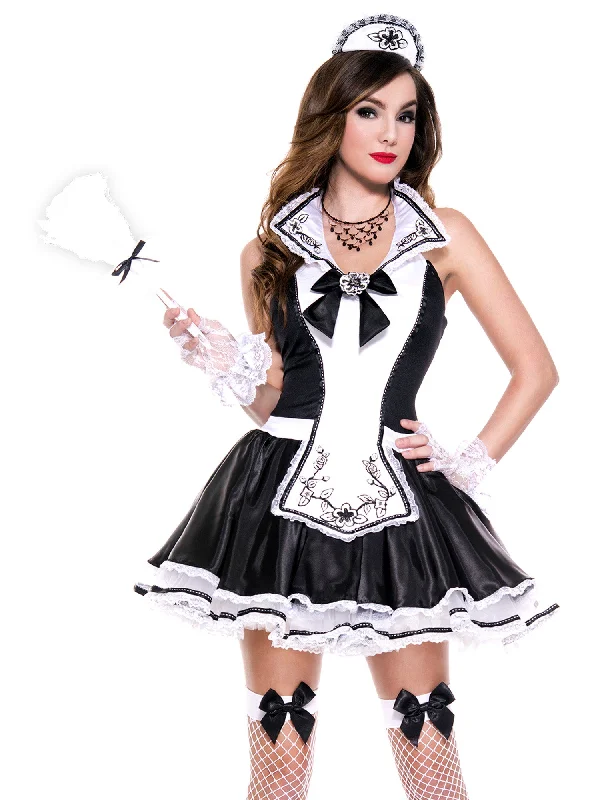 women sexy dresses for black - tie events3 Piece Ruffle Maids Dress with Attached Apron