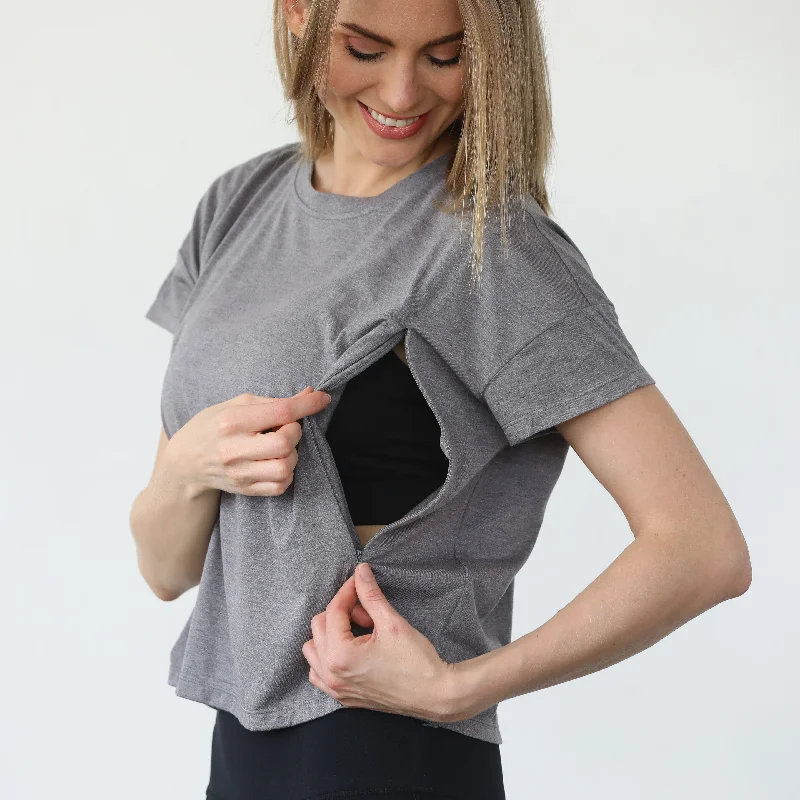 sexy backless push up brasAbigail Short Sleeve Nursing T-Shirt (Dark Gray)