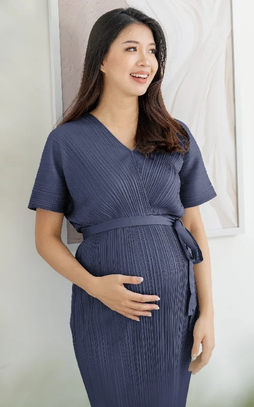 convertible bras with adjustable strapsAlexa Pleated Wrapped Nursing Dress in Blue