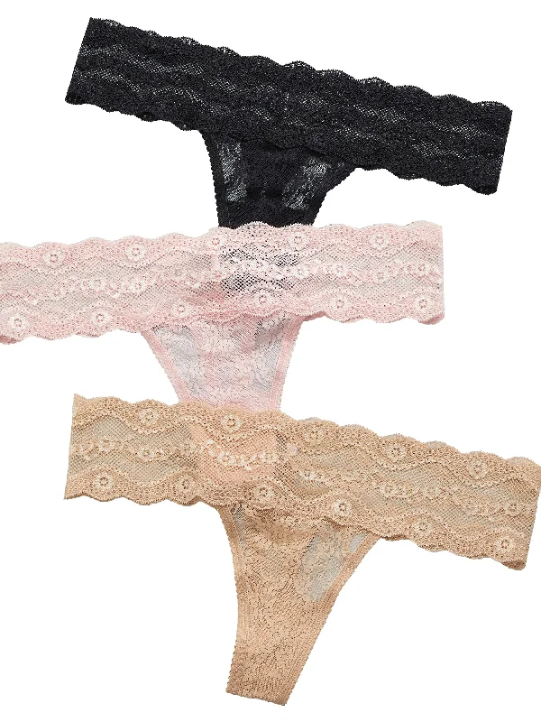anti - bacterial women thongs for intimate hygieneb.tempt'd by Wacoal Women's Lace Kiss Thong 3-Pack