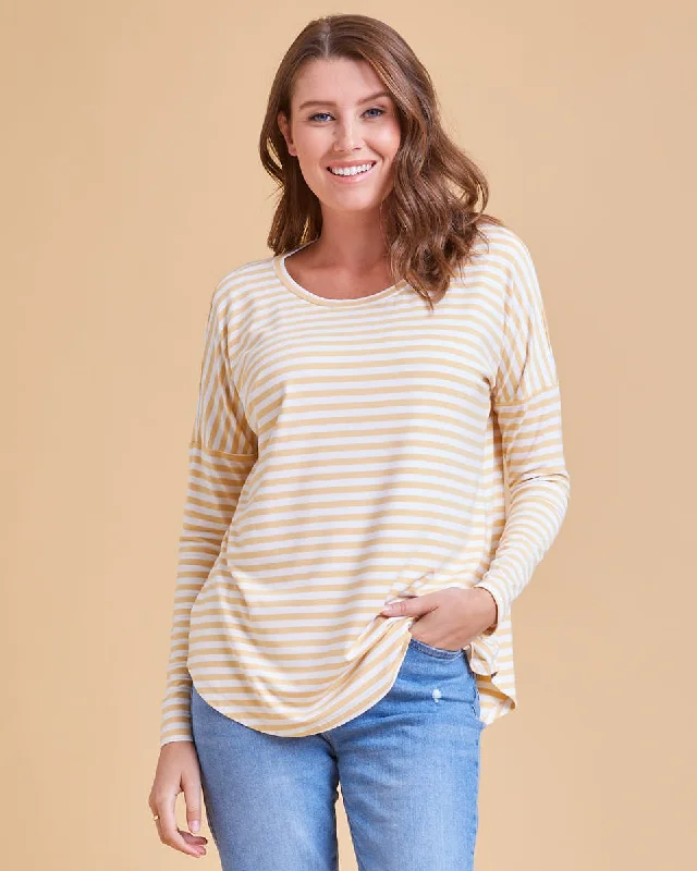 lace balconette bras for a luxurious feelBamboo LongSleeve Nursing Tee - Golden Yellow Stripe