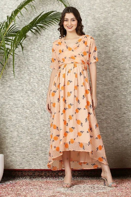 convertible bras with adjustable strapsBeautiful Apricot Floral Maternity & Nursing Hi-Low Wrap Dress