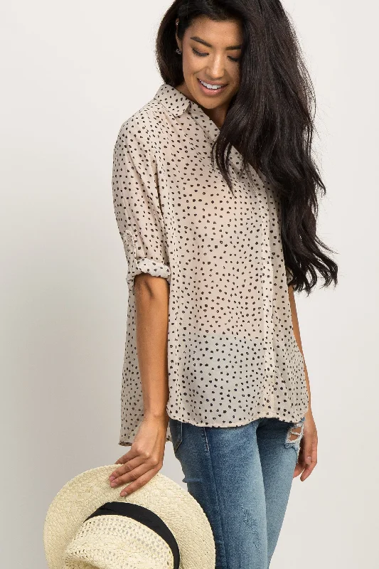 minimizer underwire bras for more controlBeige Polka Dot Chiffon Blouse