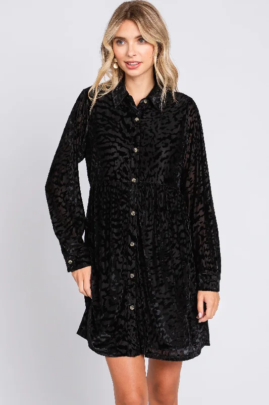 plunge wireless bras for a natural lookBlack Burnout Velvet Button Up Dress
