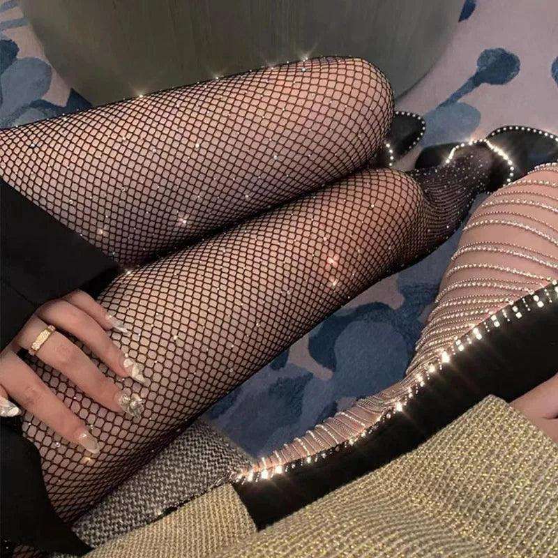 sheer women sexy lingerie layersBlack Diamond Rhinestone Sequined Fishnet Tights: Glittery Sexy Stockings To Impress