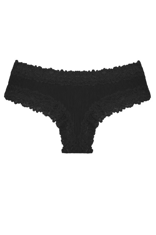 seamless quick - drying women thongs for water - based activitiesBlack Low-Rise Ribbed Thong