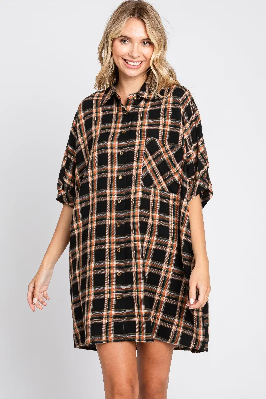 minimizer plus size bras for curvy figuresBlack Plaid Oversized Mini Dress