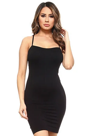 women sexy dresses with spaghetti strapsBlack Seamless Cami Slip Dress