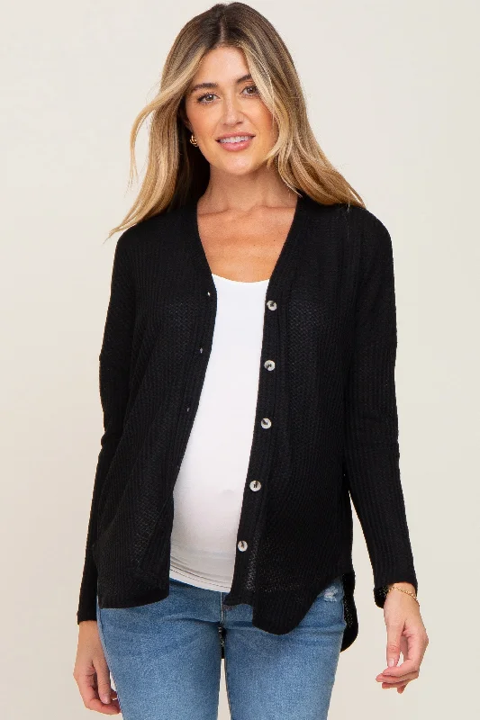 plus size bralette bras for comfortBlack Waffle Knit Button Down Maternity Top