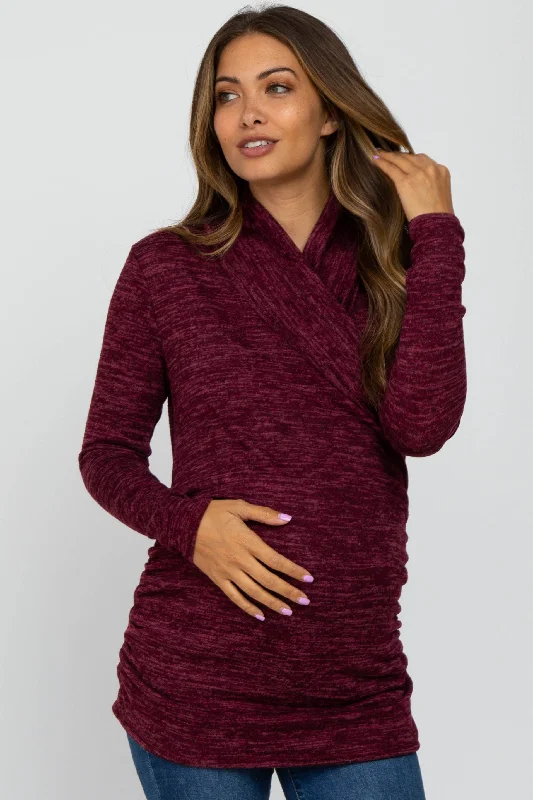 padded bras for added volumeBurgundy Soft Heathered Draped Wrap Maternity/Nursing Top