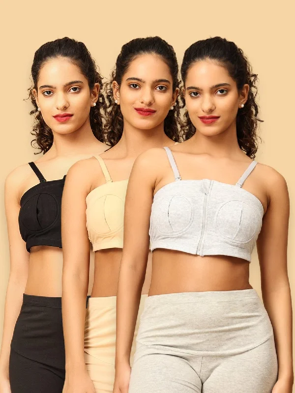 lace bras for a romantic lookCombo of 3 Nursing Pumping Bra Black, Beige & Grey