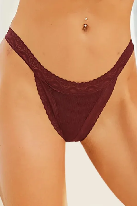 anti - static women thongs for reducing static clingDeep Purple Lace and Ribbed Thong