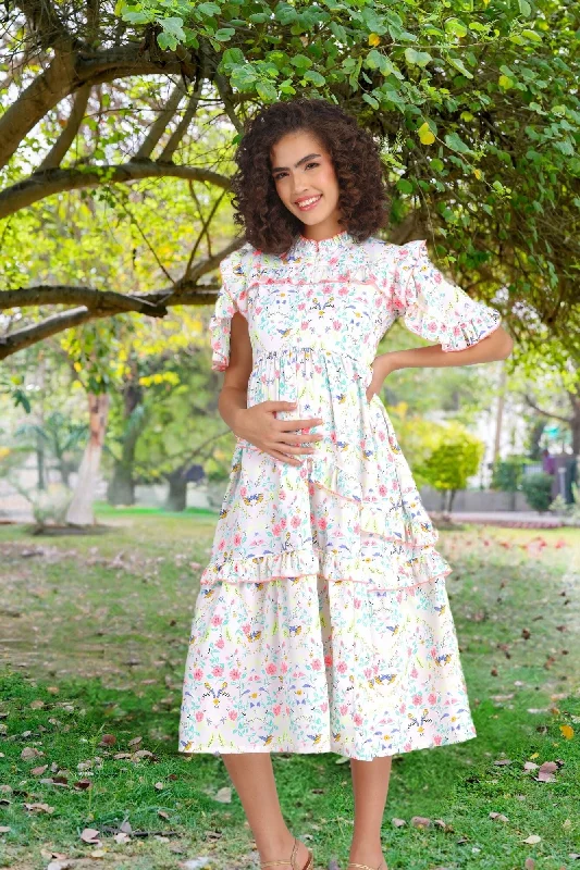 lace bras for a romantic lookEden Tropical Maternity & Nursing Frill Dress