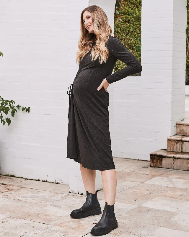 sports bras for high impact workoutsEloise Maternity Waffle Knit Dress in Charcoal