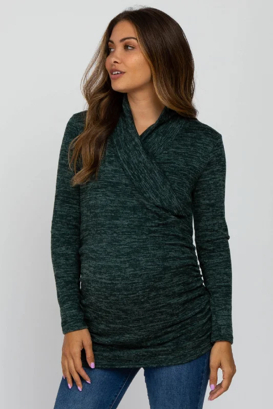 plus size convertible bras for flexibilityGreen Soft Heathered Draped Wrap Maternity/Nursing Top