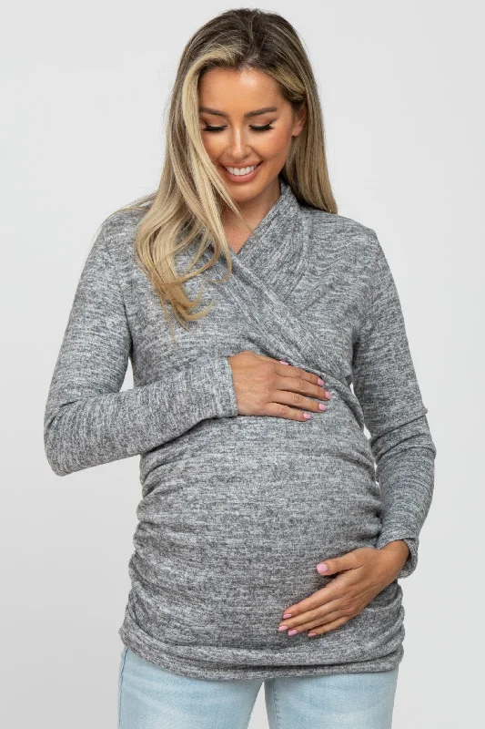 lace balconette bras for a luxurious feelHeather Grey Soft Heathered Draped Wrap Maternity/Nursing Top