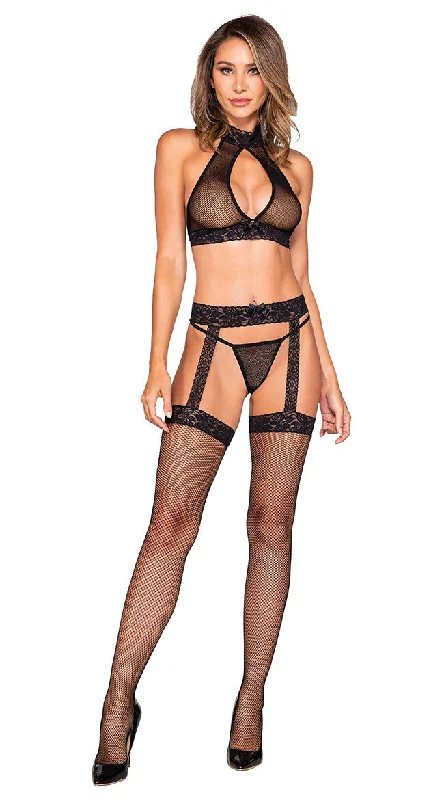 sexy backless push up brasHigh Neck Lace and Mesh Bra Set