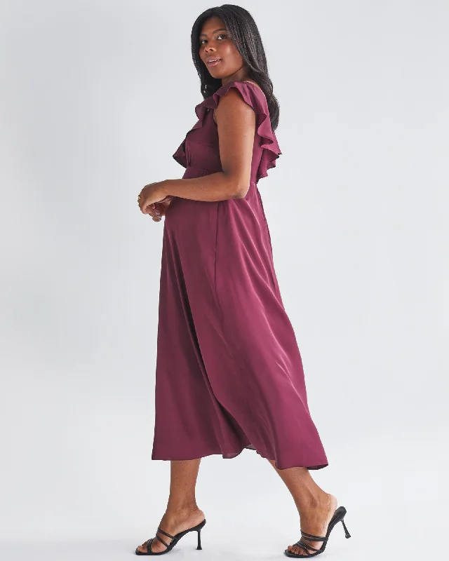 full cup padded bras for enhanced shapeMika Maternity Evening Ruffle Dress in Wine