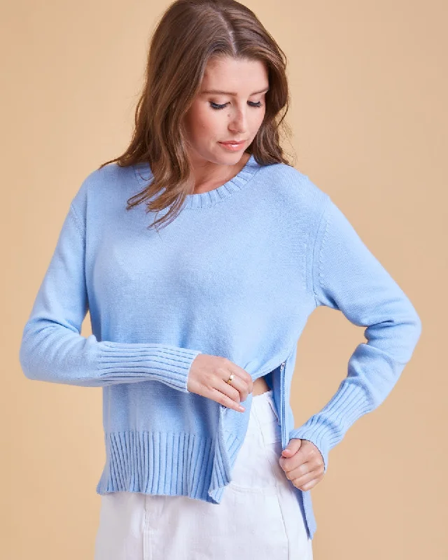 plunge t - shirt bras for a sleek appearanceNursing Knit Sweater - Sky Blue