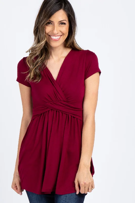seamless wireless bras for everyday comfortPinkBlush Burgundy Draped Front Nursing Top