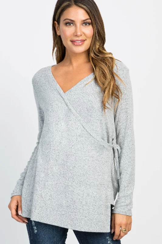 padded bras for added volumePinkBlush Heather Grey Knit Wrap Tie Nursing Top