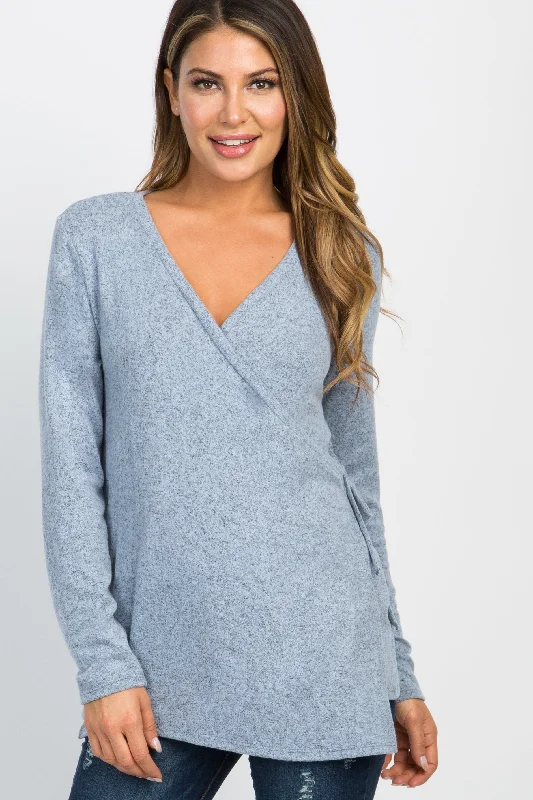 seamless sports bras for minimal chafingPinkBlush Light Blue Heathered Knit Wrap Tie Nursing Top