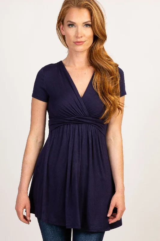 seamless sports bras for minimal chafingPinkBlush Navy Draped Front Nursing Top