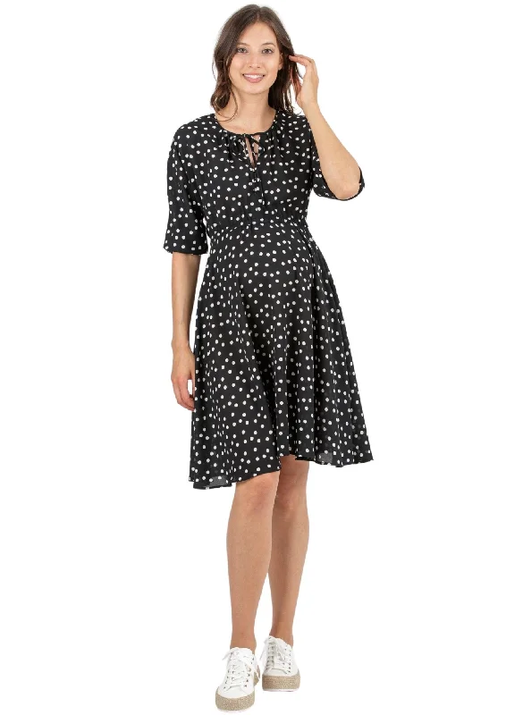 t - shirt bras for a smooth look under clothesPolka Dot Maternity & Nursing Dress in Crepe - Black
