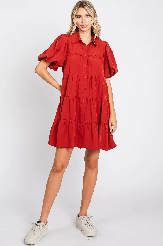 seamless bras for invisible under clothesRust Puff Sleeve Mini Shirt Dress