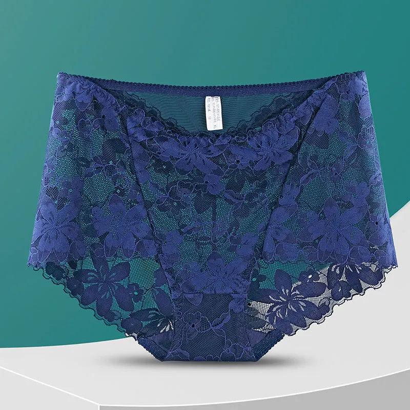 black women sexy lingerie for eleganceSexy Navy Blue Cotton Floral Lace Panties