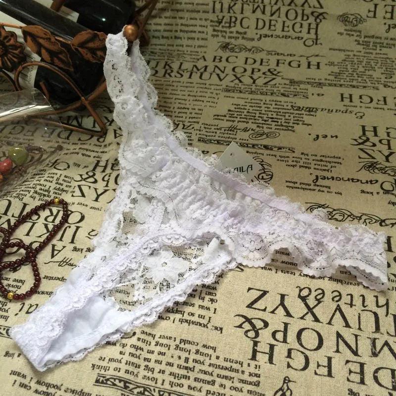 hand wash only women sexy lingerieSexy White Transparent full Lace G-String Panties