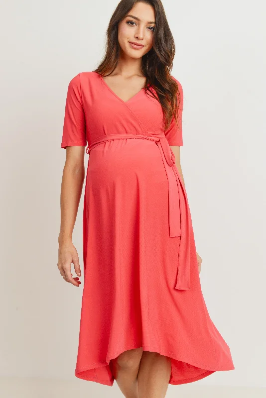 strapless lace bras for formal eventsSolid Tie Waist High-Low Maternity/Nursing Dress