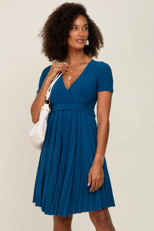 strapless bras for backless dressesTeal Pleated Maternity/Nursing Dress