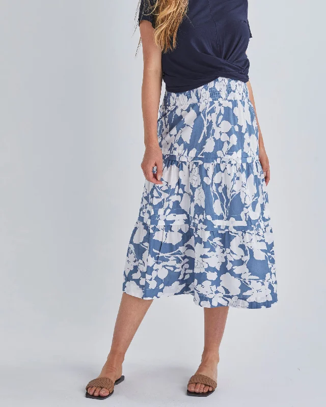 sexy lace push up bras for special occasionsTracy Maternity Tiered Midi Skirt in Blue Floral