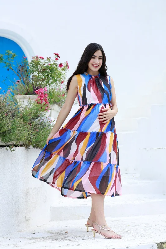 seamless wireless bras for everyday comfortVintage Colorful Maternity & Nursing Concealed Zips Frill Dress