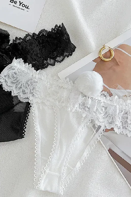 low - rise women thongs for a trendy and modern lookWhite Bunny Tail Lace Thong