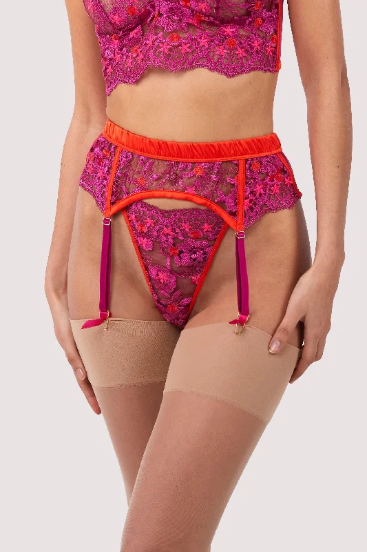 Wireless bras for ultimate comfort and freedom​ Hot Pink Lace Suspender Belt