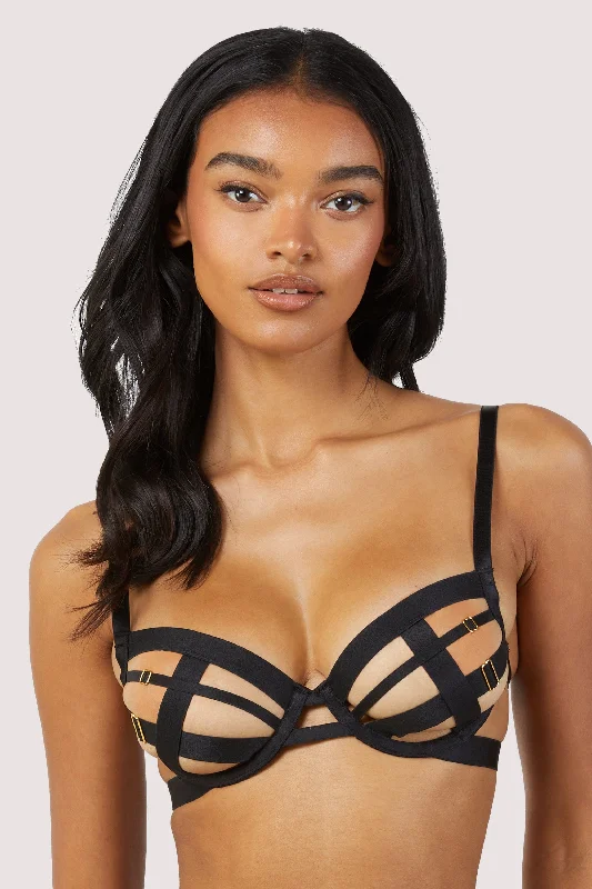 sports bras for high impact workoutsChantal Black Open Elastic Balconette Bra