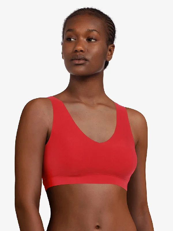 Bra with padded straps to reduce shoulder strain Chantelle Soft Stretch Padded V-Neck Crop Top Wireless Lounge Bra in Poppy Red Bra with padded straps to reduce shoulder strain Chantelle Soft Stretch Padded V-Neck Crop Top Wireless Lounge Bra in Poppy Red