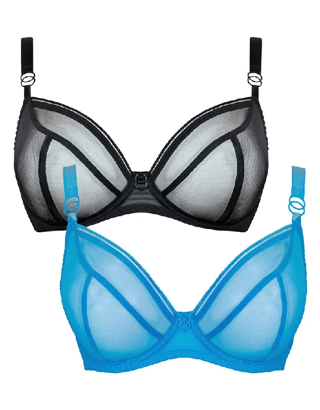 sleep bras with adjustable strapsCurvy Kate Lifestyle Plunge Bra 2-Pack Black and Capri Blue