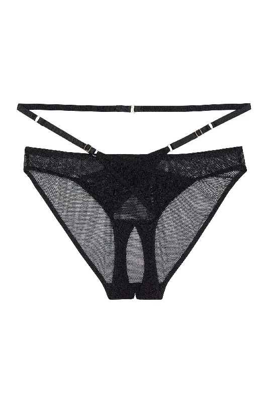 Bra with a plus - size front - closure for easy access​ Eddie Black Crossover Wrap Crotchless Brazilian Brief