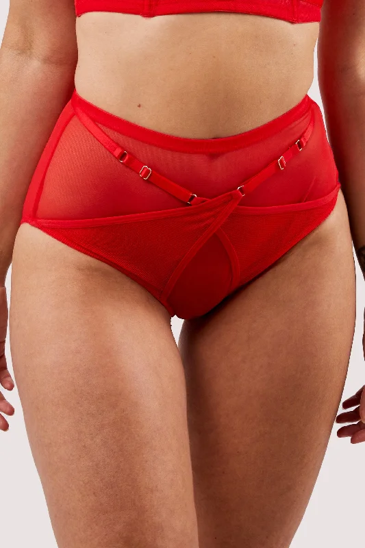 Silk bras for a luxurious and smooth texture​ Eddie Red Crossover Wrap High Waist Brief