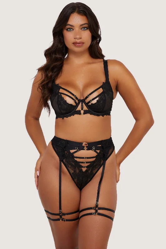 strapless bras for backless dressesEleanor Black Strappy Embroidery Balconette Set
