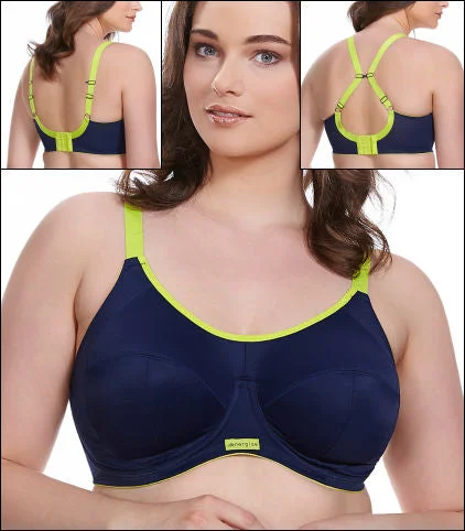 Plus - size bras designed for larger cup sizes and fuller figures Elomi Engergise Underwire Sports Bra featuring J-Hook-- UK SIZED Plus - size bras designed for larger cup sizes and fuller figures Elomi Engergise Underwire Sports Bra featuring J-Hook-- UK SIZED