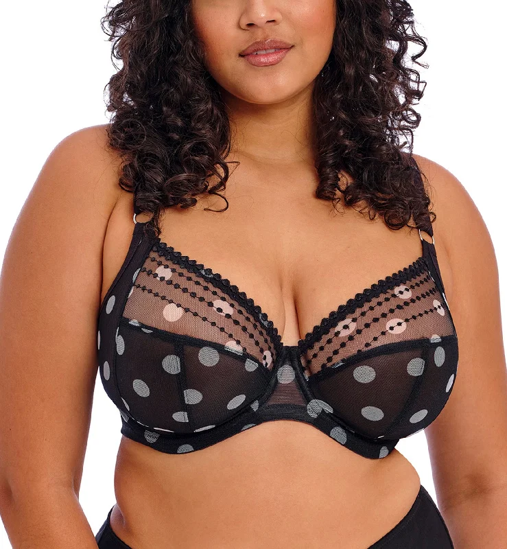 Bra with a racerback design for better mobility​ Elomi Matilda Banded Plunge Underwire Bra (8900) - Black Dot